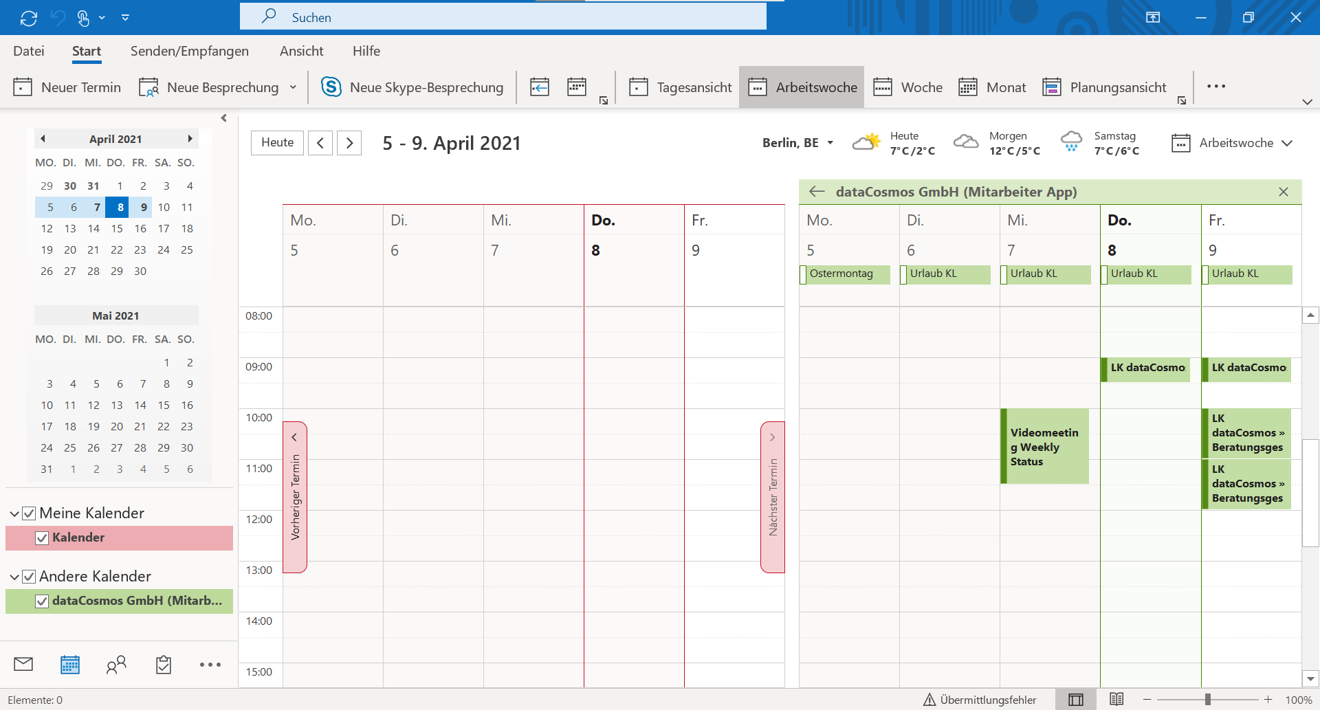 Zweiter Schritt: Kalenderintegration mit Outlook