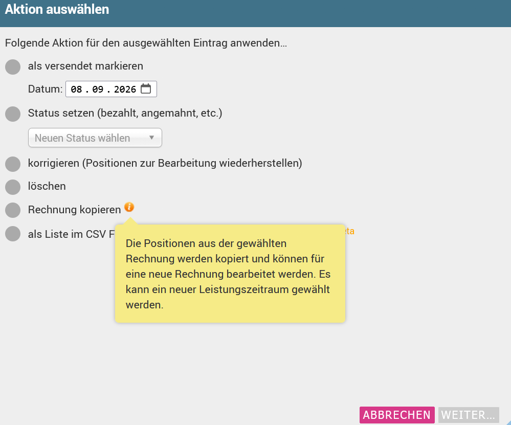 Rechnungen kopieren